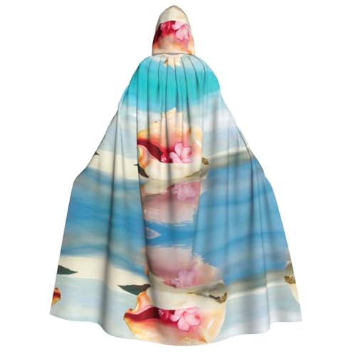 FEYUNYAN Kapuzenumhang für Erwachsene, Strandmuschel, Seelandschaft, Halloween-Umhang, Gothic-Hexe, Vampir-Kostüm-Zubehör, verstellbarer Bindeverschluss, weicher Polyester-Umhang für Cosplay- und von FEYUNYAN