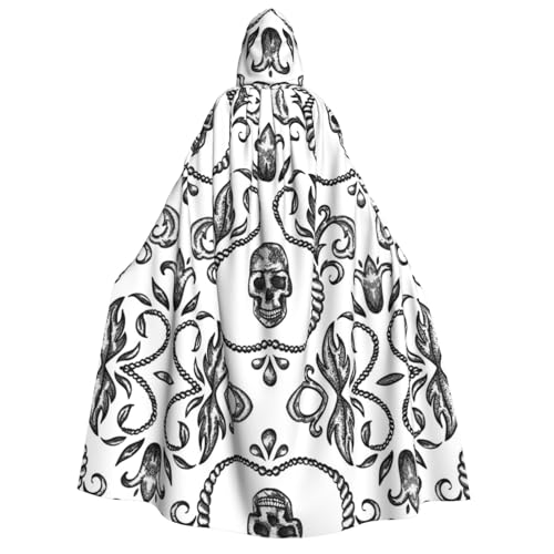FEYUNYAN Kapuzenumhang für Erwachsene, Totenkopf-Halloween-Umhang, Gothic-Hexen-Vampir-Kostüm-Zubehör, verstellbarer Bindeverschluss, weicher Polyester-Umhang für Cosplay- und Halloween-Partys von FEYUNYAN