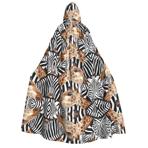 FEYUNYAN Kapuzenumhang für Erwachsene, Zebra-Giraffen-Halloween-Umhang, Gothic-Hexen-Vampir-Kostüm-Zubehör, verstellbarer Bindeverschluss, weicher Polyester-Umhang für Cosplay- und Halloween-Partys von FEYUNYAN
