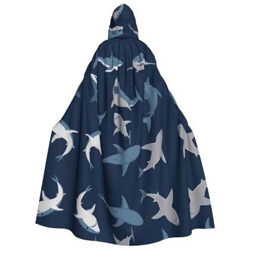 FEYUNYAN Kapuzenumhang für Erwachsene, blauer Cartoon-Fisch, Halloween-Umhang, Gothic-Hexe, Vampir-Kostüm-Zubehör, verstellbarer Bindeverschluss, weicher Polyester-Umhang für Cosplay- und von FEYUNYAN