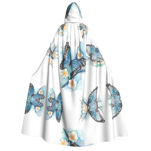 FEYUNYAN Kapuzenumhang für Erwachsene, blauer Schmetterlings-Blumen-Halloween-Umhang, Gothic-Hexen-Vampir-Kostüm-Zubehör, verstellbarer Bindeverschluss, weicher Polyester-Umhang für Cosplay- und FEYUNYAN Kapuzenumhang für Erwachsene, blauer Schmetterlings-Blumen-Halloween-Umhang, Gothic-Hexen-Vampir-Kostüm-Zubehör, verstellbarer Bindeverschluss, weicher Polyester-Umhang für Cosplay- und von FEYUNYAN