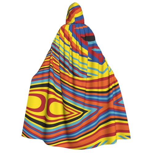 FEYUNYAN Kapuzenumhang für Erwachsene, bunte Streifen, Halloween-Umhang, Gothic-Hexe, Vampir-Kostüm-Zubehör, verstellbarer Bindeverschluss, weicher Polyester-Umhang für Cosplay- und Halloween-Partys von FEYUNYAN