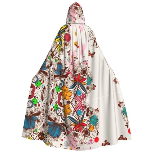 FEYUNYAN Kapuzenumhang für Erwachsene, buntes Blumen-Schmetterlings-Halloween-Umhang, Gothic-Hexe, Vampir-Kostüm-Zubehör, verstellbarer Bindeverschluss, weicher Polyester-Umhang für Cosplay- und FEYUNYAN Kapuzenumhang für Erwachsene, buntes Blumen-Schmetterlings-Halloween-Umhang, Gothic-Hexe, Vampir-Kostüm-Zubehör, verstellbarer Bindeverschluss, weicher Polyester-Umhang für Cosplay- und von FEYUNYAN