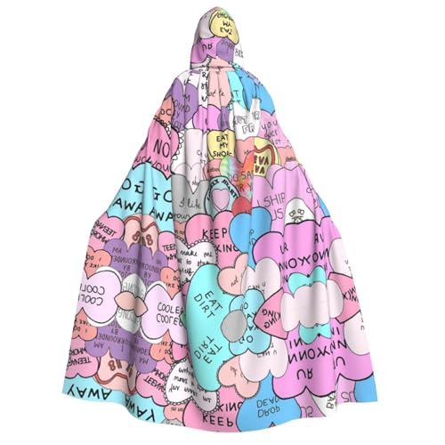 FEYUNYAN Kapuzenumhang für Erwachsene, buntes Herz, Halloween-Umhang, Gothic-Hexe, Vampir-Kostüm-Zubehör, verstellbarer Bindeverschluss, weicher Polyester-Umhang für Cosplay- und Halloween-Partys von FEYUNYAN