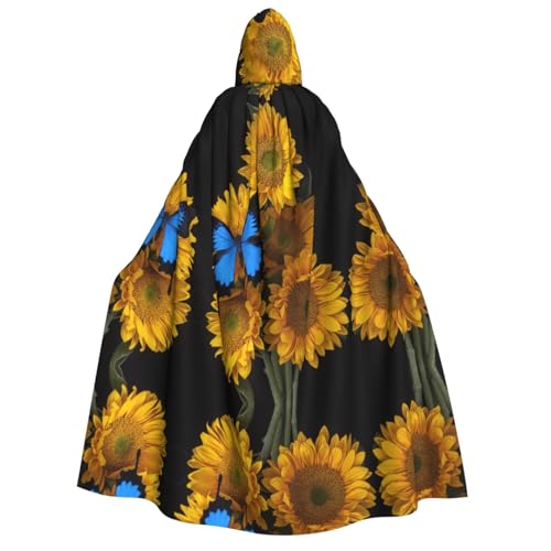 FEYUNYAN Kapuzenumhang für Erwachsene, gelbe Sonnenblumen, blaue Schmetterlinge, Halloween-Umhang, Gothic-Hexe, Vampir-Kostüm-Zubehör, verstellbarer Bindeverschluss, weicher Polyester-Umhang für FEYUNYAN Kapuzenumhang für Erwachsene, gelbe Sonnenblumen, blaue Schmetterlinge, Halloween-Umhang, Gothic-Hexe, Vampir-Kostüm-Zubehör, verstellbarer Bindeverschluss, weicher Polyester-Umhang für von FEYUNYAN