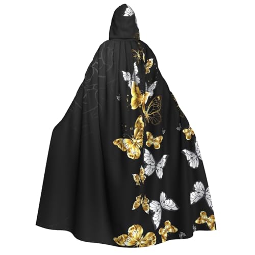 FEYUNYAN Kapuzenumhang für Erwachsene, goldfarbene weiße Schmetterlinge, schwarzer Halloween-Umhang, Gothic-Hexe, Vampir-Kostüm-Zubehör, verstellbarer Bindeverschluss, weicher Polyester-Umhang für FEYUNYAN Kapuzenumhang für Erwachsene, goldfarbene weiße Schmetterlinge, schwarzer Halloween-Umhang, Gothic-Hexe, Vampir-Kostüm-Zubehör, verstellbarer Bindeverschluss, weicher Polyester-Umhang für von FEYUNYAN