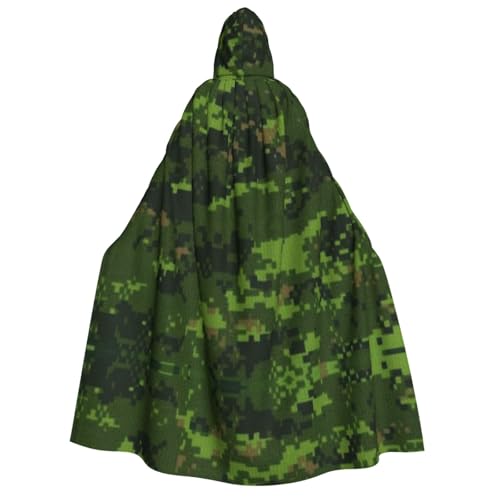 FEYUNYAN Kapuzenumhang für Erwachsene, grüner Armee-Camouflage-Halloween-Umhang, Gothic-Hexen-Vampir-Kostüm-Zubehör, verstellbarer Bindeverschluss, weicher Polyester-Umhang für Cosplay- und von FEYUNYAN