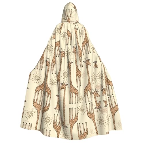 FEYUNYAN Kapuzenumhang für Erwachsene, handgezeichnete Giraffen, Halloween-Umhang, Gothic-Hexen-Vampir-Kostüm-Zubehör, verstellbarer Bindeverschluss, weicher Polyester-Umhang für Cosplay- und von FEYUNYAN