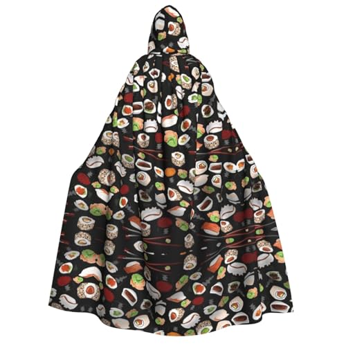 FEYUNYAN Kapuzenumhang für Erwachsene, japanischer Sushi-Umhang, schwarzer Halloween-Umhang, Gothic-Hexen-Vampir-Kostüm-Zubehör, verstellbarer Bindeverschluss, weicher Polyester-Umhang für Cosplay von FEYUNYAN