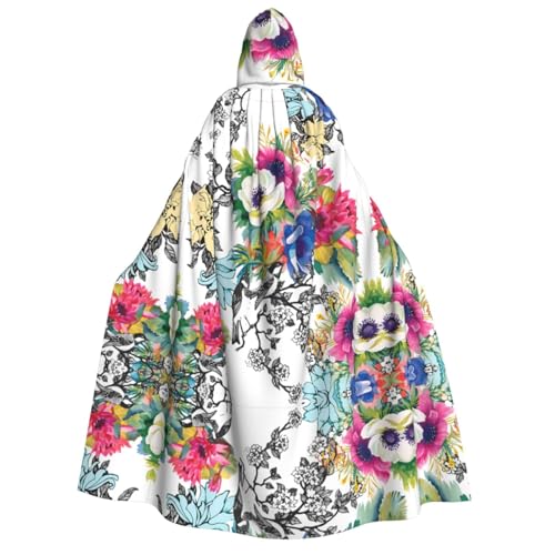 FEYUNYAN Kapuzenumhang für Erwachsene, lebendiger, bunter Garten-Halloween-Umhang, Gothic-Hexen-Vampir-Kostüm-Zubehör, verstellbarer Bindeverschluss, weicher Polyester-Umhang für Cosplay- und von FEYUNYAN