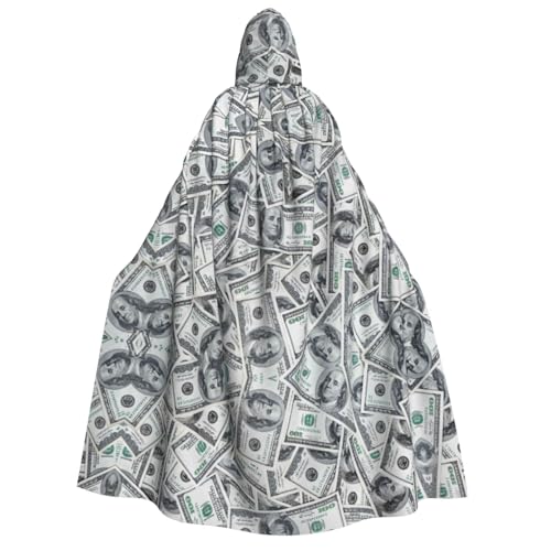 FEYUNYAN Kapuzenumhang für Erwachsene, lustiger Dollar-Geldumhang, Halloween-Umhang, Gothic-Hexe, Vampir-Kostüm-Zubehör, verstellbarer Bindeverschluss, weicher Polyester-Umhang für Cosplay- und von FEYUNYAN