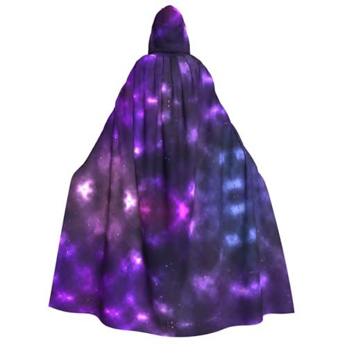 FEYUNYAN Kapuzenumhang für Erwachsene, magischer Galaxie-Himmel, violetter Halloween-Umhang, Gothic-Hexe, Vampir-Kostüm-Zubehör, verstellbarer Bindeverschluss, weicher Polyester-Umhang für Cosplay von FEYUNYAN