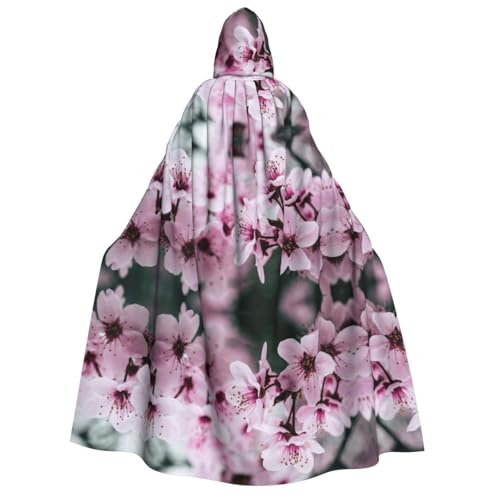 FEYUNYAN Kapuzenumhang für Erwachsene, rosa Kirschblüten, Halloween-Umhang, Gothic-Hexen-Vampir-Kostüm-Zubehör, verstellbarer Bindeverschluss, weicher Polyester-Umhang für Cosplay- und von FEYUNYAN