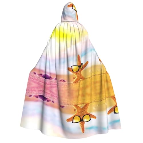 FEYUNYAN Kapuzenumhang für Erwachsene, schöne Seesterne, Brille, Strand, Halloween, Gothic-Hexe, Vampir-Kostüm, Zubehör, verstellbarer Bindeverschluss, weicher Polyester-Umhang für Cosplay- und von FEYUNYAN