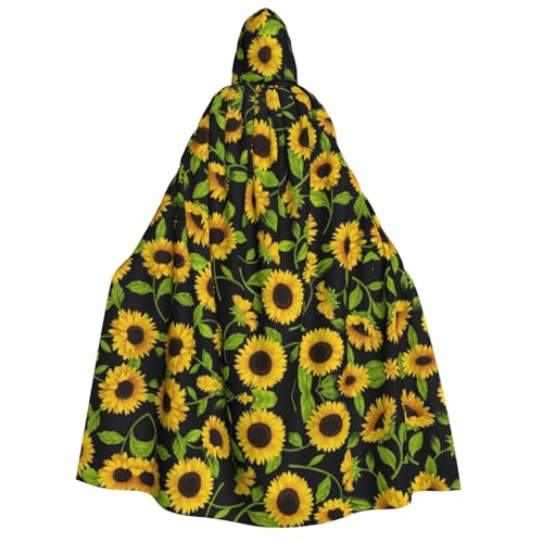 FEYUNYAN Kapuzenumhang für Erwachsene, schöner Sonnenblumen-Halloween-Umhang, Gothic-Hexen-Vampir-Kostüm-Zubehör, verstellbarer Bindeverschluss, weicher Polyester-Umhang für Cosplay- und FEYUNYAN Kapuzenumhang für Erwachsene, schöner Sonnenblumen-Halloween-Umhang, Gothic-Hexen-Vampir-Kostüm-Zubehör, verstellbarer Bindeverschluss, weicher Polyester-Umhang für Cosplay- und von FEYUNYAN