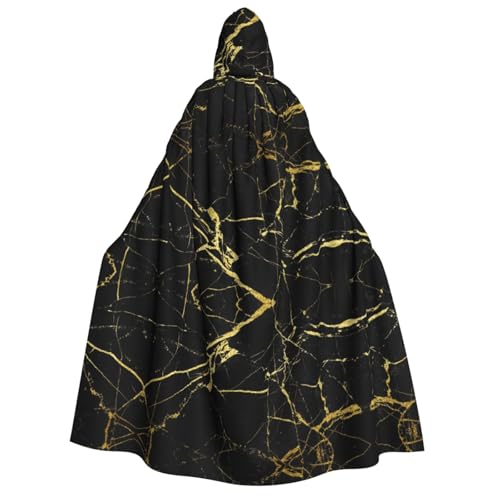 FEYUNYAN Kapuzenumhang für Erwachsene, schwarz-goldener Marmor-Halloween-Umhang, Gothic-Hexen-Vampir-Kostüm-Zubehör, verstellbarer Bindeverschluss, weicher Polyester-Umhang für Cosplay- und von FEYUNYAN