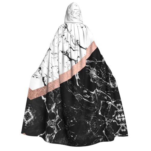 FEYUNYAN Kapuzenumhang für Erwachsene, schwarz-weißer Marmor-Halloween-Umhang, Gothic-Hexen-Vampir-Kostüm-Zubehör, verstellbarer Bindeverschluss, weicher Polyester-Umhang für Cosplay- und von FEYUNYAN