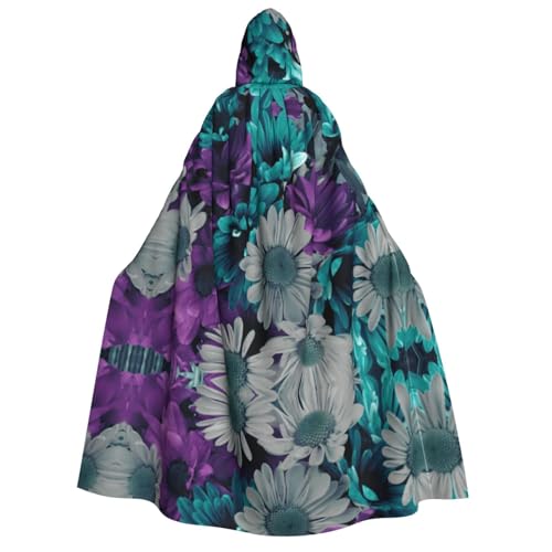 FEYUNYAN Kapuzenumhang für Erwachsene, violett-weiß, florales Halloween-Umhang, Gothic-Hexen-Vampir-Kostüm-Zubehör, verstellbarer Bindeverschluss, weicher Polyester-Umhang für Cosplay- und FEYUNYAN Kapuzenumhang für Erwachsene, violett-weiß, florales Halloween-Umhang, Gothic-Hexen-Vampir-Kostüm-Zubehör, verstellbarer Bindeverschluss, weicher Polyester-Umhang für Cosplay- und von FEYUNYAN
