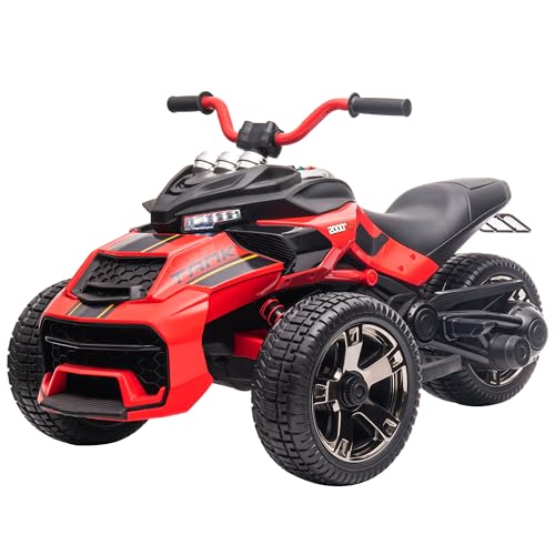 12V Kinder Elektro-Motorrad mit Licht/USB-Bluetooth, Kindermotorrad, Elektroauto, Kinderwagen, dreirädriges Kinderfahrzeug Kinder, Elektrofahrzeug (Rot) von FEZTOY