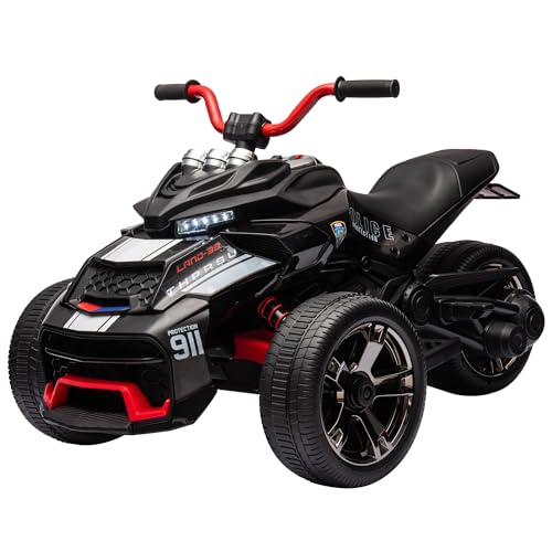 12V Kinder Elektro-Motorrad mit Licht/USB-Bluetooth, Kindermotorrad, Elektroauto, Kinderwagen, dreirädriges Kinderfahrzeug Kinder, Elektrofahrzeug (schwarz) von FEZTOY