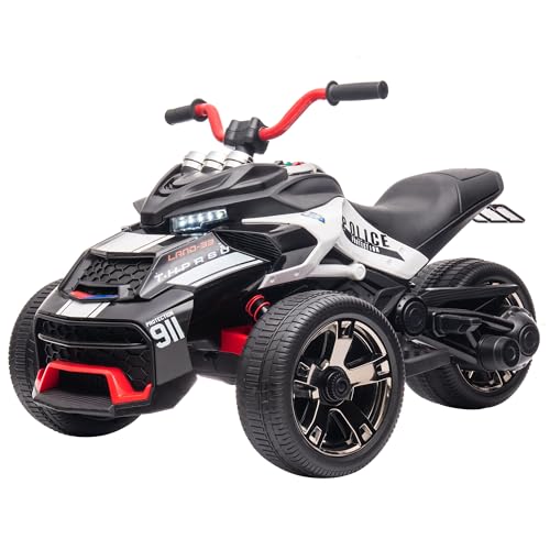 12V Kinder Elektro-Motorrad mit Licht/USB-Bluetooth, Kindermotorrad, Elektroauto, Kinderwagen, dreirädriges Kinderfahrzeug Kinder, Elektrofahrzeug (schwarz weiß) von FEZTOY