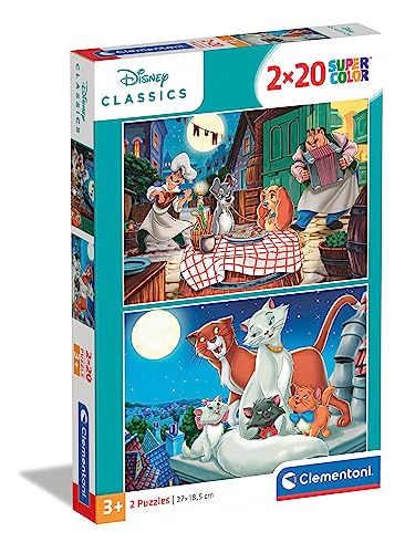 Clementoni 24764 Supercolor Disney Animals – Puzzle 2 x 20 Teile ab 3 Jahren, buntes Kinderpuzzle mit besonderer Leuchtkraft & Farbintensität, Geschicklichkeitsspiel für Kinder von Clementoni