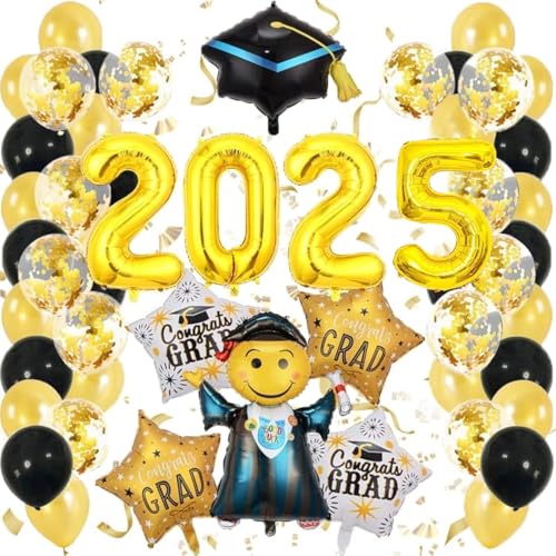 Graduation Deko 2025 Ballons,Schwarz Gold Abschluss Deko XXL Folienballon Mit Abschlussfeier Graduation Hat,Abitur 2025 Ballon für Abschlussfeier Party Dekoration,54 Pcs Set Bachelor Geschenk Graduation Deko 2025 Ballons,Schwarz Gold Abschluss Deko XXL Folienballon Mit Abschlussfeier Graduation Hat,Abitur 2025 Ballon für Abschlussfeier Party Dekoration,54 Pcs Set Bachelor Geschenk von FFTANXS