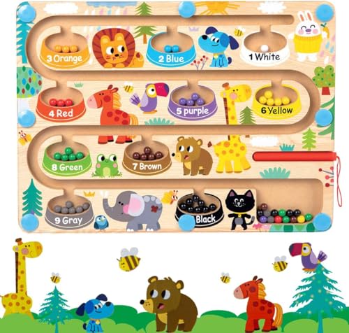 FFTANXS Magnetspiel Spielzeug Labyrinth,Magnetic Spiel Hölzernem,Montessori Spielzeug ab 3 Jahre Pädagogisches Lern für Jungen & Mädchen,Spielzeug ab 2 3 4 5 6 Jahre Kinder für Geschenke(Stil: Tier) von FFTANXS
