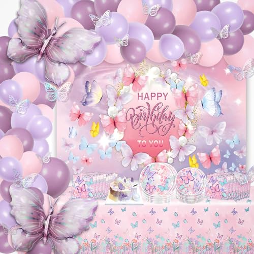 151 Stück Schmetterling Deko Geburtstag Luftballons, Schmetterling Partygeschirr ballons Set, Ballongirlande Schmetterling für Geburtstag Hochzeit, Hochzeitdeko Dekoration Backdrop und Tischdecke 151 Stück Schmetterling Deko Geburtstag Luftballons, Schmetterling Partygeschirr ballons Set, Ballongirlande Schmetterling für Geburtstag Hochzeit, Hochzeitdeko Dekoration Backdrop und Tischdecke von FFTANXS