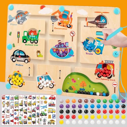Magnetspiel Spielzeug Labyrinth,Magnetic Spiel Hölzernem ab 3 Jahre Pädagogisches Lern für Jungen & Mädchen,Spielzeug ab 2 3 4 5 6 Jahre Kinder für Geschenke(Stil: Auto) von FFTANXS