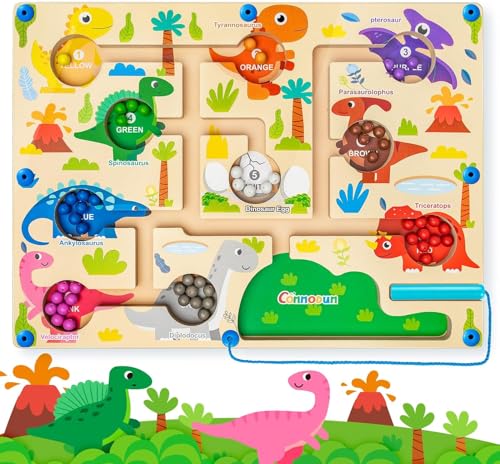 Magnetspiel Spielzeug Labyrinth,Magnetic Spiel Hölzernem ab 3 Jahre Pädagogisches Lern für Jungen & Mädchen,Spielzeug ab 2 3 4 5 6 Jahre Kinder für Geschenke(Stil: Dinosaurier) von FFTANXS
