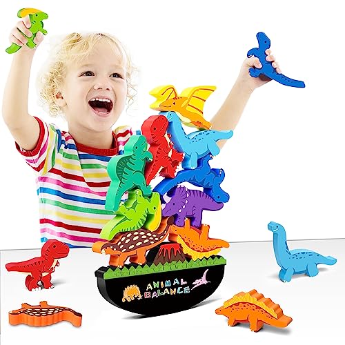 FFTROC Montessori Dinosaurier-Spielzeug für Kinder von 2-3-4 Jahren, stapelbares Dinosaurier-Spielzeug aus Holz für Kinder von 2-4-3-5, Balance Block Sets für Kleinkinder FFTROC Montessori Dinosaurier-Spielzeug für Kinder von 2-3-4 Jahren, stapelbares Dinosaurier-Spielzeug aus Holz für Kinder von 2-4-3-5, Balance Block Sets für Kleinkinder von FFTROC
