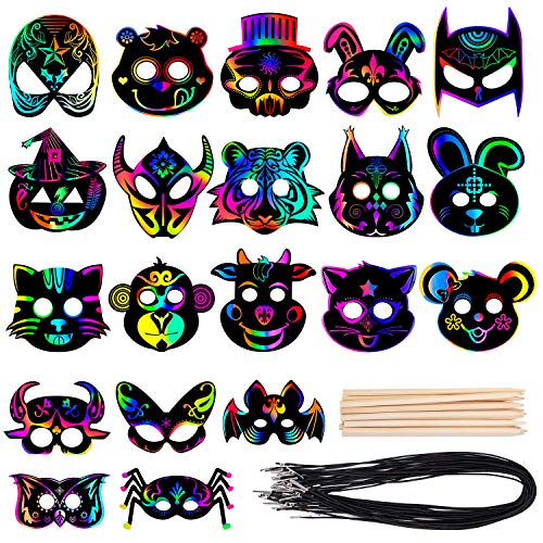 FFWHKON Masken-Bastelset für Kinder, 52 Stück, magische Kratzpapier-Tiermasken, DIY-Regenbogen-Kratzkunst-Masken für Halloween und Tiere, Geburtstagsparty FFWHKON Masken-Bastelset für Kinder, 52 Stück, magische Kratzpapier-Tiermasken, DIY-Regenbogen-Kratzkunst-Masken für Halloween und Tiere, Geburtstagsparty von FFWHKON