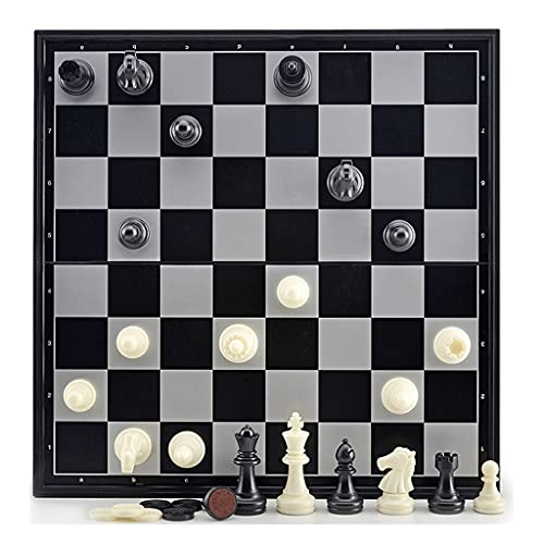Magnetisches Reise-Schachspiel, 2-in-1-Schach- und Dame-Brettspielset mit klappbarem Schachbrett, tragbares Brettspiel für Kinder, 10 Zoll von FGDIUCVN