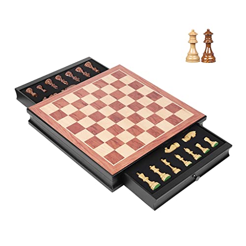 Schachspiel, Schachspiel aus Holz, 18-Zoll-Deluxe-Schachbrett mit 2 Schubladen und handgefertigten Figuren, professionelles Schachspiel-Tischset für Erwachsene, Schachsp von FGDIUCVN
