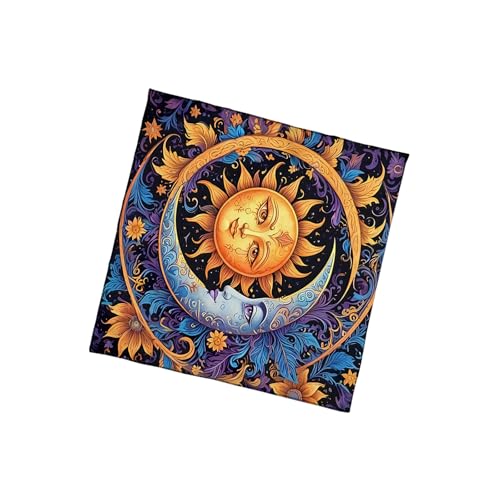 FGDTREE Tarots Tischdecke Altäre Stoff Sonnenmond Muster Astrologie Tischdecke Göttlichkeit Karten Tuch Wandteppich Wanddekoration Sonnenmond Muster Tarots Karte Spirituelle Decktuch von FGDTREE