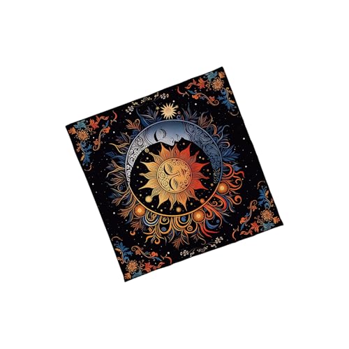 FGDTREE Tarots Tischdecke Altäre Stoff Sonnenmond Muster Astrologie Tischdecke Göttlichkeit Karten Tuch Wandteppich Wanddekoration Sonnenmond Muster Tarots Karte Spirituelle Decktuch von FGDTREE