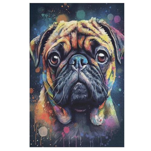 Puzzles Für Erwachsene, 1000 Teile, Mops Hund, Kreative Holzpuzzles, Praktisches Spiel, Familiendekoration 78×53cm von FGHJHGG