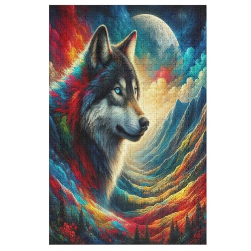 Puzzles Für Erwachsene, 1000 Teile, Wolf, Kreative Holzpuzzles, Praktisches Spiel, Familiendekoration 78×53cm von FGHJHGG