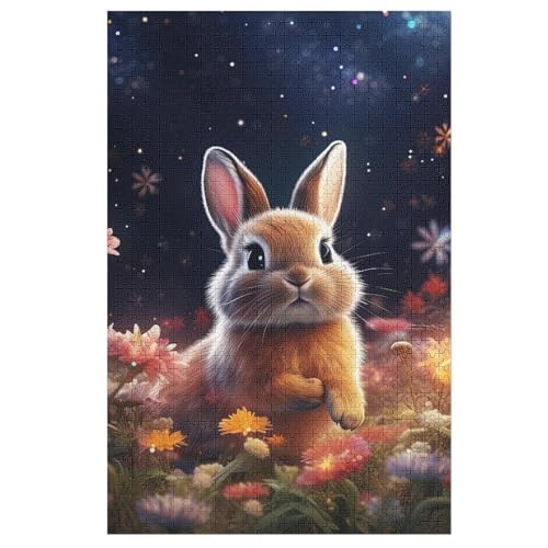 Starry Blume Kaninchen Puzzle Für Erwachsene 1000 Teile Premium Recyceltes Brett Zum Lernen, Lernspielzeug, Familienspiele Kinder Holzpuzzle 78×53cm von FGHJHGG