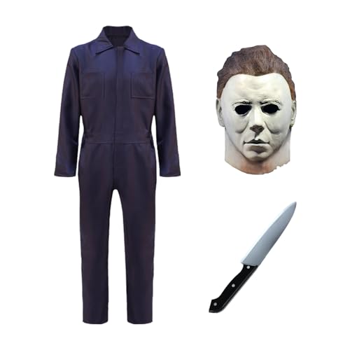 FGHJKL Overall für Erwachsene, marineblau, mit Maske und klassischem Messer, für Halloween, Cosplay, Blau, XXX-Large FGHJKL Overall für Erwachsene, marineblau, mit Maske und klassischem Messer, für Halloween, Cosplay, Blau, XXX-Large von FGHJKL