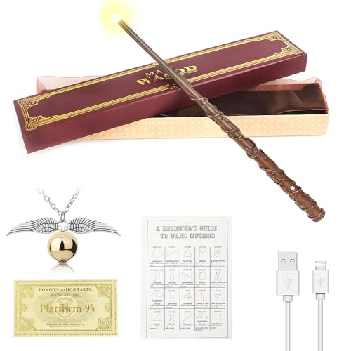 FGJCJ Hermine Zauberstab, 37CM Zauberstab Hermine Granger mit Licht, USB Aufladung Glühen Hermine Granger Zauberstab in Geschenkbox mit Zauberspruch-Karte, Stationsticket und Halskette FGJCJ Hermine Zauberstab, 37CM Zauberstab Hermine Granger mit Licht, USB Aufladung Glühen Hermine Granger Zauberstab in Geschenkbox mit Zauberspruch-Karte, Stationsticket und Halskette von FGJCJ