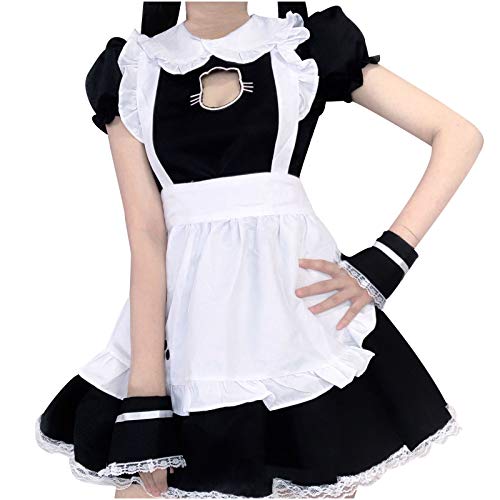 FGUUTYM Damen-Restaurantkleid, Cosplay-Outfit, Freizeitkleidung mit Gürtel für Damen, Schwarz, M von FGUUTYM