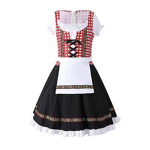 FGUUTYM Oktoberfest-Bier-Kind-Mädchen-Kostüm, traditionelles deutsches, Dirndl-Kleid, Kinderkleid für Mädchen Roter Karierter (Black, 10-12 Years) von FGUUTYM