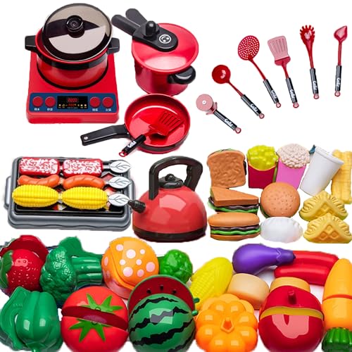 FGXY Küchenspielzeug, 84PCS Kinderküche Zubehör, Rollenspiel, Küche Spüle Spielzeug Schneiden Obst Gemüse Geschenk für Kinder von FGXY