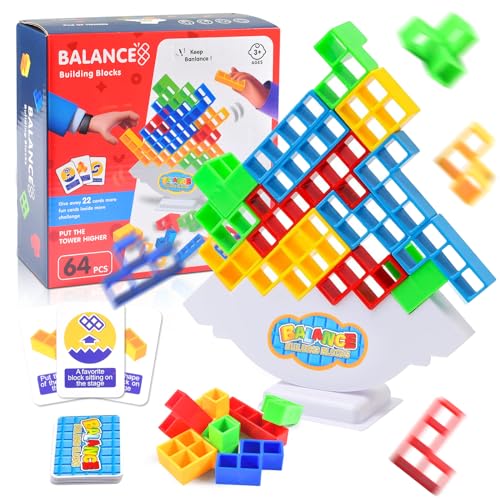 64PCS Tetra Tower-Schaukelstapel Hoch Kinder Balance Spielzeug,Magnetisches Balance Tetris-Spiel, FöRderung Der Hand-Auge-Koordination,Stapelblöcke Balancing Spiel für Jungen und Mädchen ab Jahre 3+ von FGen