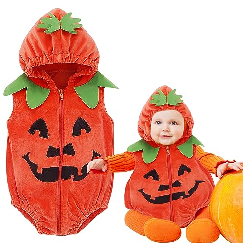 FGen Halloween Kostüm Kürbis Kinder, Nettes ärmelloses Kürbis Besticktes Kapuzen Reißverschluss Einteiliges Kürbis Top, Geeignet für Halloween Verkleiden Jungen Mädchen Rollenspiel Party Kostüme (S) FGen Halloween Kostüm Kürbis Kinder, Nettes ärmelloses Kürbis Besticktes Kapuzen Reißverschluss Einteiliges Kürbis Top, Geeignet für Halloween Verkleiden Jungen Mädchen Rollenspiel Party Kostüme (S) von FGen
