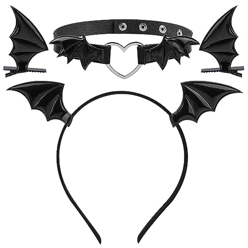 FGen-Halloween Kostüme Fledermaus Haarschmuck mit Fledermaus Haarspangen, Fledermaus Stirnband, Damen Fledermaus Halsband, Halloween Kostüme Fledermaus Kopfschmuck Zubehör, Schwarz Haarclips FGen-Halloween Kostüme Fledermaus Haarschmuck mit Fledermaus Haarspangen, Fledermaus Stirnband, Damen Fledermaus Halsband, Halloween Kostüme Fledermaus Kopfschmuck Zubehör, Schwarz Haarclips von FGen