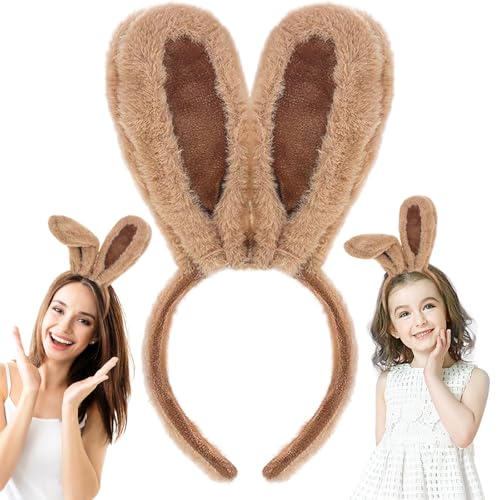 FGen Plüsch Hasenohren, Hasenohren Stirnband, Hase Ohren Stirnband Zubehör, Ostern Bunny Kostüm Cosplay Party Kinder Erwachsene, Hasenohr Zubehör, Ostergeschenk (Braunen) von FGen