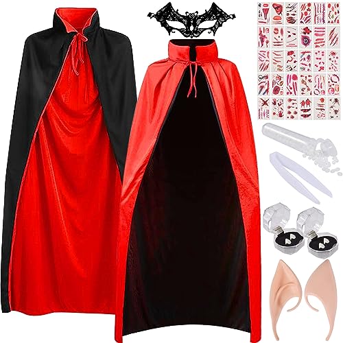 FGen Vampir Umhang, Halloween umhang,Halloween Kostüm Vampir, mit 30 Temporäre Tattoos, 4 Vampirzähne, 2 Elfenohren, 1 Fledermaus Augenmaske, Kostüm Geeignet für Halloween Rollenspiele FGen Vampir Umhang, Halloween umhang,Halloween Kostüm Vampir, mit 30 Temporäre Tattoos, 4 Vampirzähne, 2 Elfenohren, 1 Fledermaus Augenmaske, Kostüm Geeignet für Halloween Rollenspiele von FGen